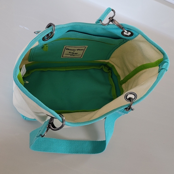 THIRTY-ONE Canvas Crew Carry-All Tote Bag Natural / Turquoise RETIRED - Picture 2 of 12